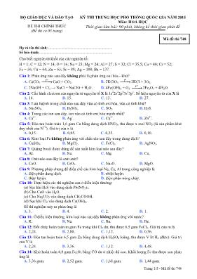 Kỳ thi trung học phổ thông quốc gia năm 2015 môn Hoá Học - Mã đề thi 748